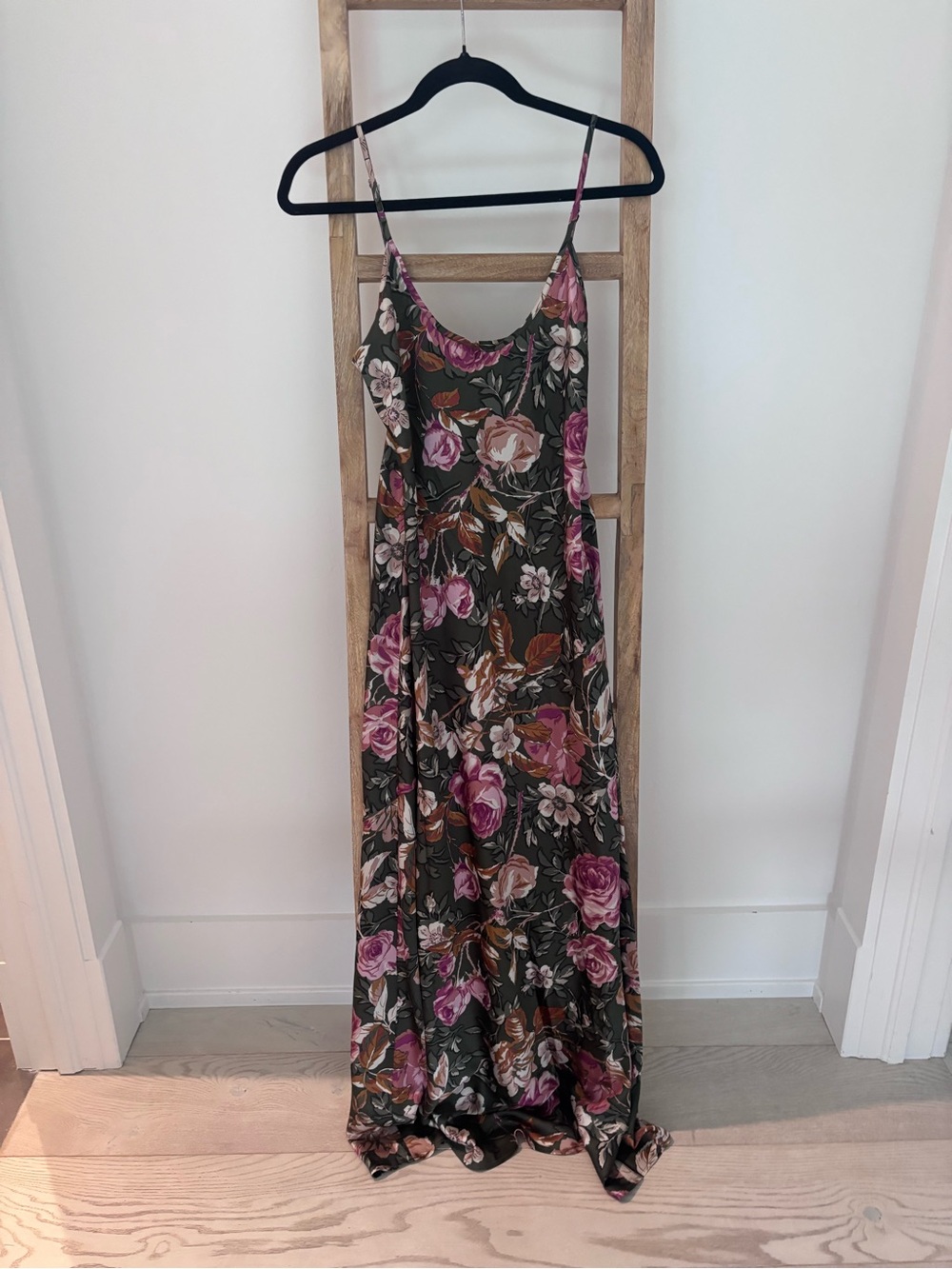 Joie Olive Floral Slip Maxi with Pink Roses